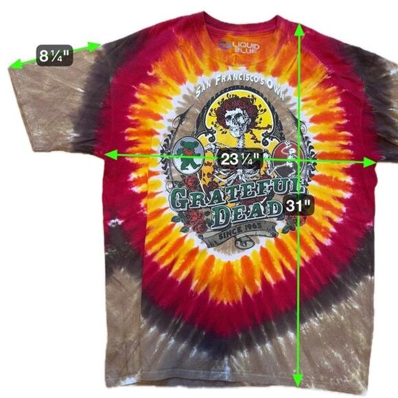 Grateful Dead Tie Dye Tee Shirt Liquid Blue XL Skeleton Roses Bear Retro - Picture 6 of 6